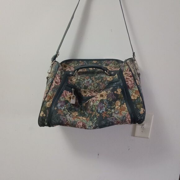 Vintage Skyway Floral Tapestry Duffel Weekender Cottoncore Travel Tote Gym Bag - Picture 4 of 11